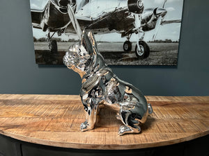 Large Silver Resin French Bulldog Statue