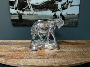 Large Silver Mother & Baby Elephant Statue