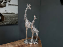 Load image into Gallery viewer, Large Silver Mother &amp; Baby Giraffe Statue