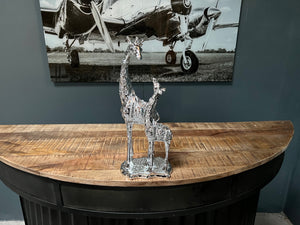 Large Silver Mother & Baby Giraffe Statue
