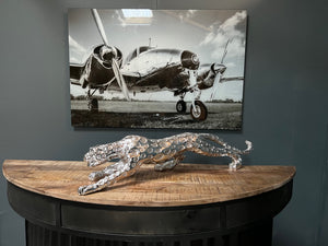 Large Silver Resin Jaguar Statue
