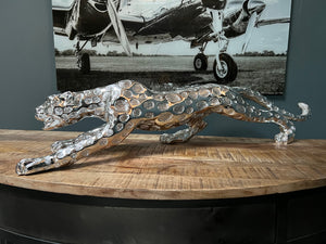 Large Silver Resin Jaguar Statue