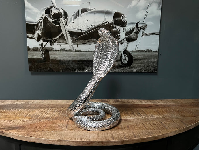 Large Silver Resin Snake Statue