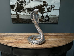 Large Silver Resin Snake Statue