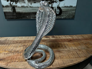 Large Silver Resin Snake Statue