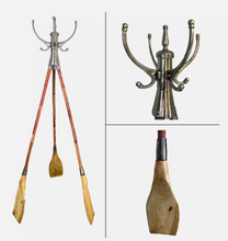 Load image into Gallery viewer, Large Heavy Nickel Coat Stand on Wooden Oar Base