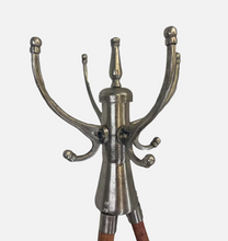 Load image into Gallery viewer, Large Heavy Nickel Coat Stand on Wooden Oar Base