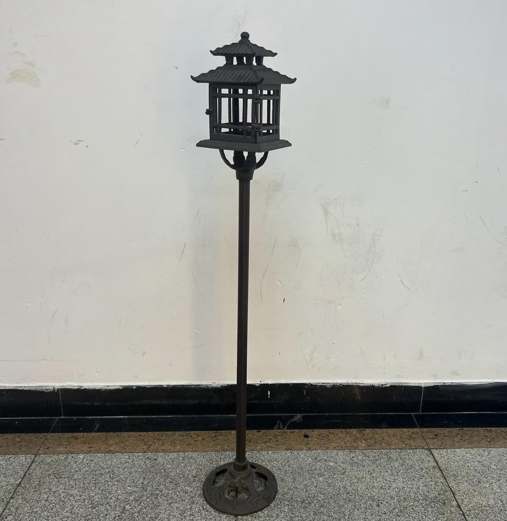 Large Cast Iron Oriental Garden Lantern on Stand Decoration