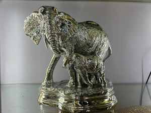 Large Silver Mother & Baby Elephant Statue