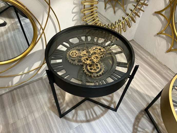 Black Clock Table with Moving Works