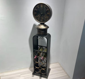 Large Vintage Industrial Style Black and Gold Clock Wine Rack