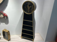 Load image into Gallery viewer, Large Black &amp; Gold Industrial Metal Clock Shelving Unit