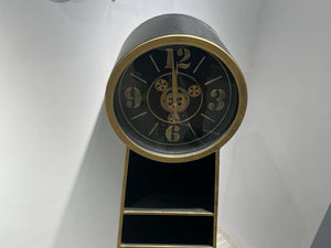 Large Black & Gold Industrial Metal Clock Shelving Unit