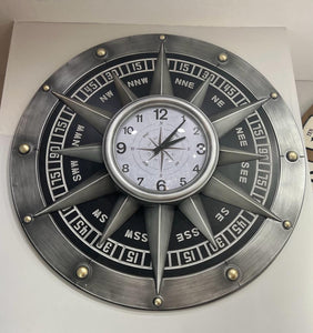 Vintage Silver Industrial Style Compass Clock