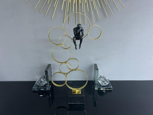 Magnetic Modern Art Thinking Man on Decorative Gold Circle Frame Ornament