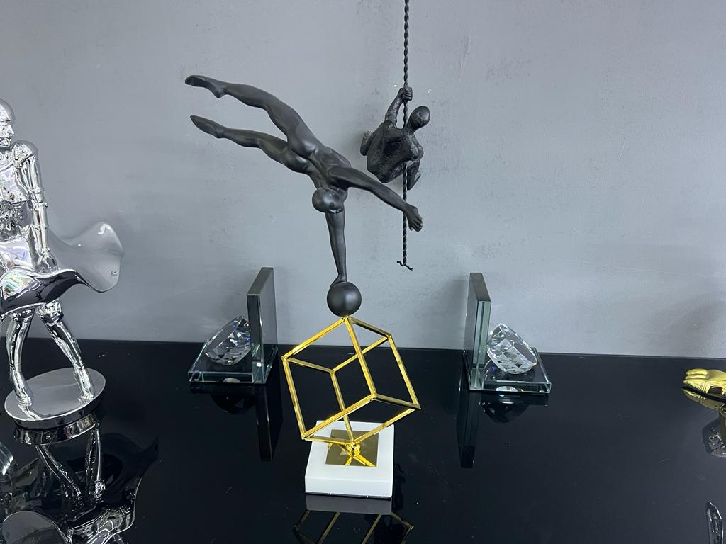 Unique Modern Art Spinning Gymnast on Cube with Marble Base Ornament
