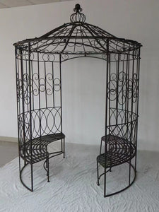 Large Iron Ornate Decorative Iron Gazebo with Seating  (PRE ORDER NOW - BACK IN STOCK 8 WEEKS)