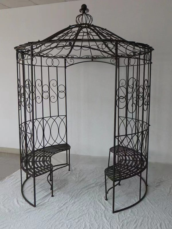 Large Iron Ornate Decorative Iron Gazebo with Seating