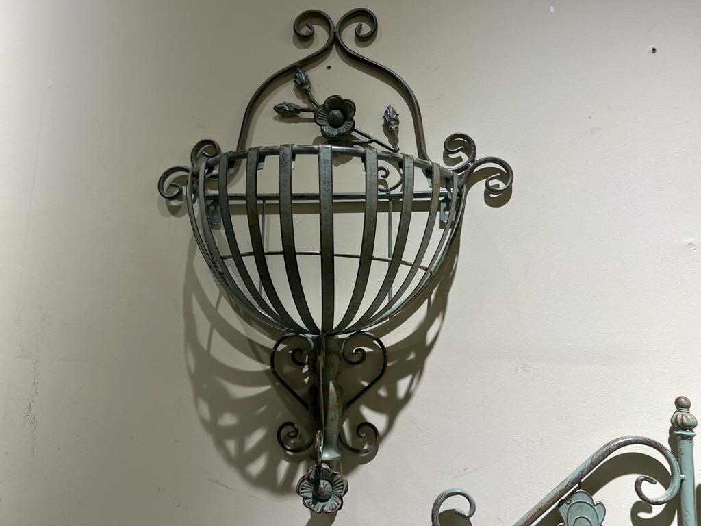 Iron Ornate Wall Hanging Planter with Flower Detailing