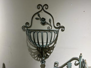 Iron Ornate Wall Hanging Planter with Flower Detailing