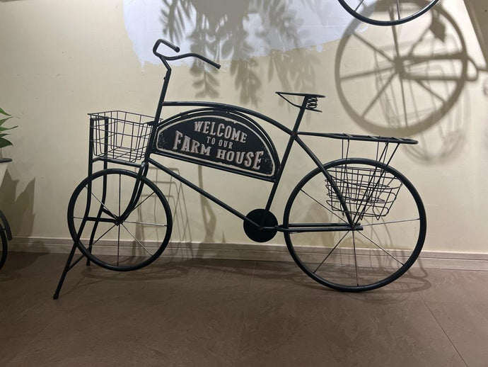 Iron Ornate 'Welcome to the Farm' Bicycle Planter