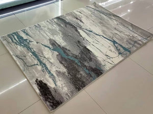 Huge 2.3m Abstract Blue and Grey Patterned Rug