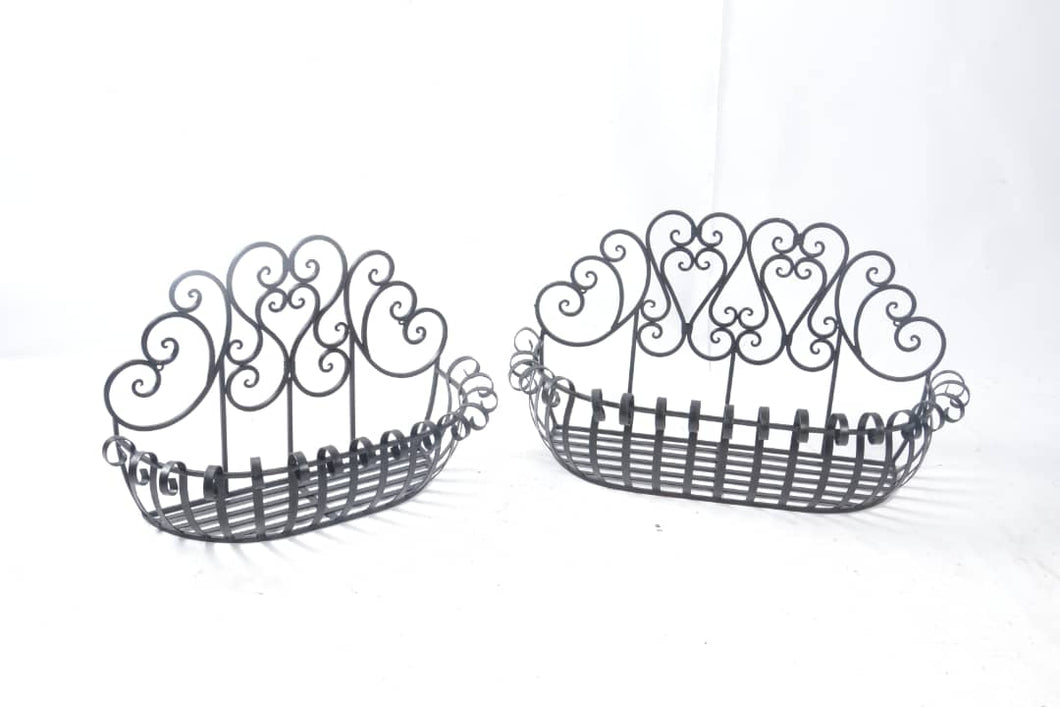 Decorative Two Piece Heavy Iron Ornate Wall Hanging Planters