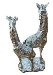 Large Silver Mother & Baby Giraffe Statue
