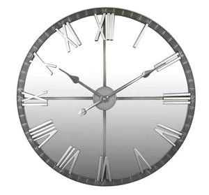 Large Mirrored Silver Wall Clock