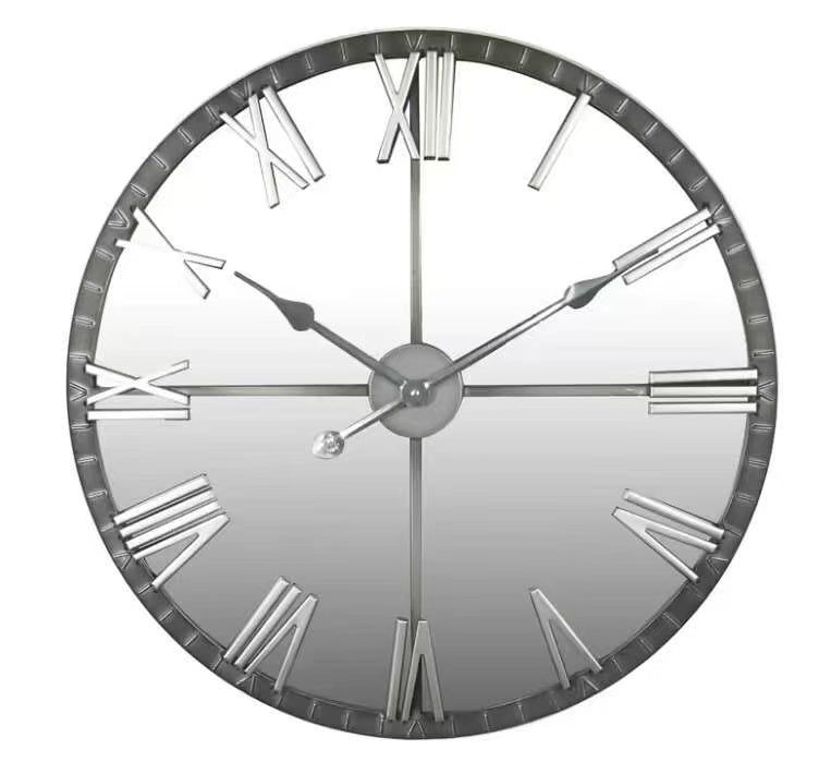 Large Mirrored Silver Wall Clock