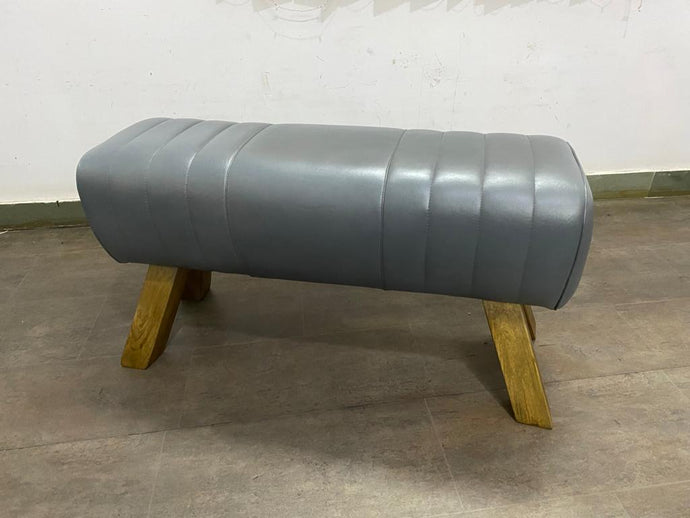 Large Grey Leather Pommel Horse/Bench/Foot Stool