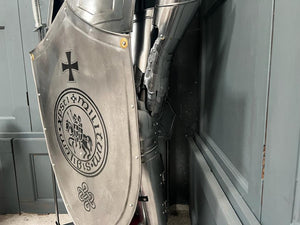 Huge Medieval Suit of Armour in Polished Steel with Shield