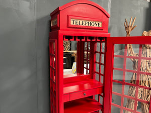 Tall Vibrant Red Iconic Telephone Booth Mini Bar & Cabinet