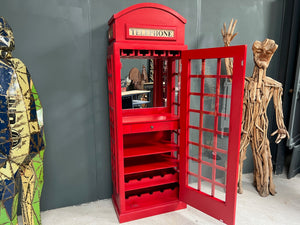 Tall Vibrant Red Iconic Telephone Booth Mini Bar & Cabinet