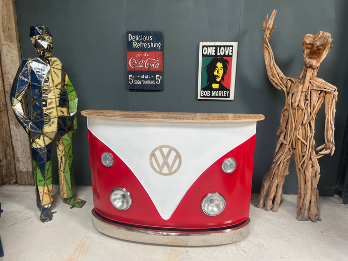 Brand New Rustic Vintage Metal VW Home Bar in Red