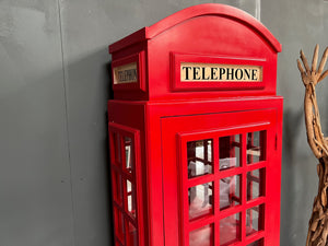 Tall Vibrant Red Iconic Telephone Booth Mini Bar & Cabinet