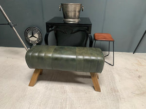 Large Green Leather Pommel Horse/Bench/Foot Stool