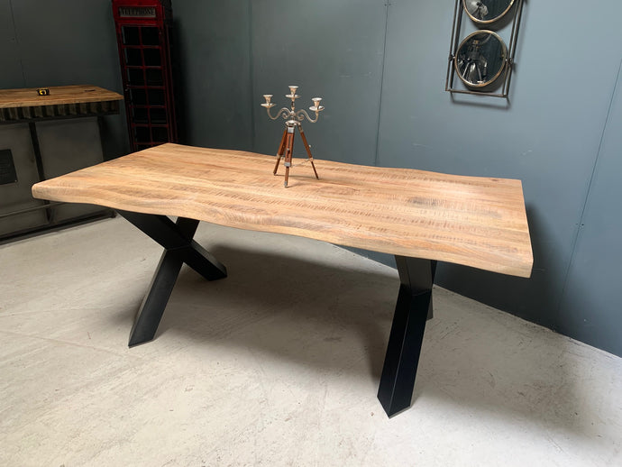 Huge 2m Long Dining Table with Cross Legged Metal Industrial Base