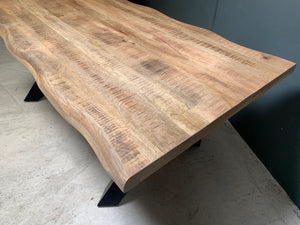Huge 2m Long Dining Table with Cross Legged Metal Industrial Base