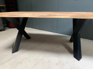 Huge 2m Long Dining Table with Cross Legged Metal Industrial Base