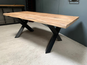 Huge 2m Long Dining Table with Cross Legged Metal Industrial Base