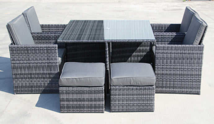 9 Piece Grey Rattan Outdoor Furniture Set