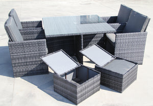 9 Piece Grey Rattan Outdoor Furniture Set