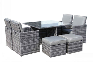 9 Piece Grey Rattan Outdoor Furniture Set