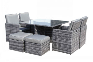 9 Piece Grey Rattan Outdoor Furniture Set
