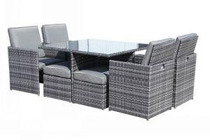 9 Piece Grey Rattan Outdoor Furniture Set