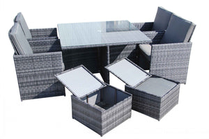 9 Piece Grey Rattan Outdoor Furniture Set