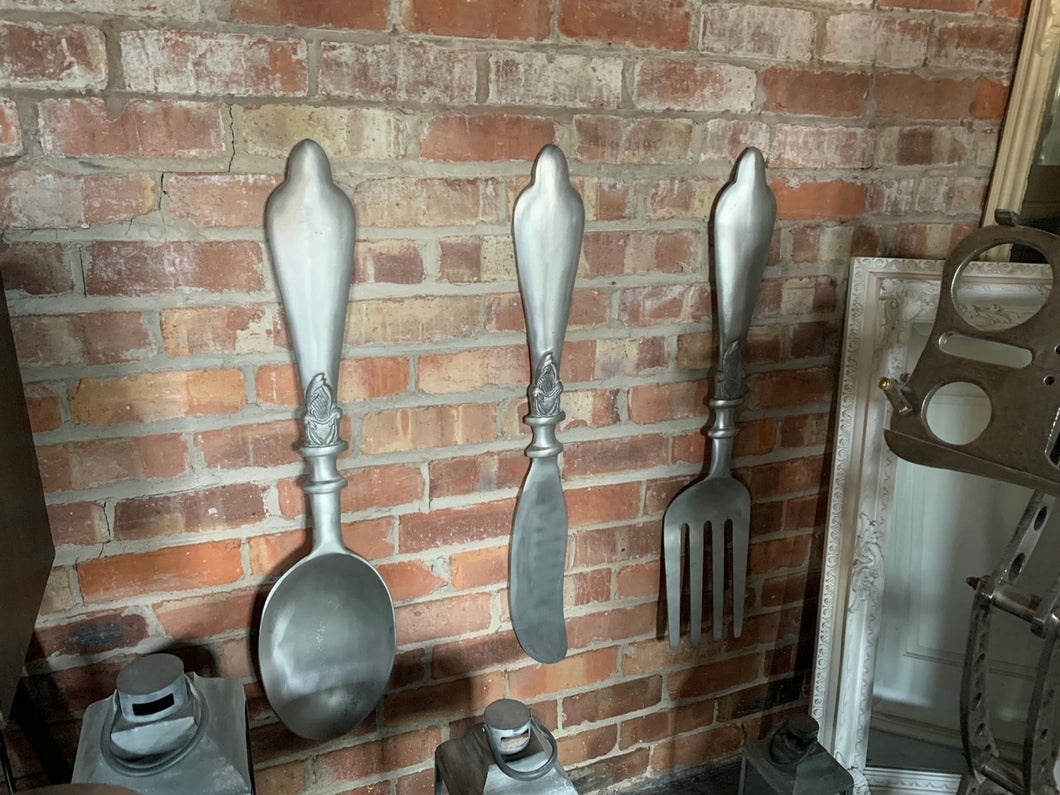 Over Sized Large Wall Hanging Brushed Nickel Cutlery Set