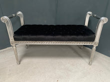 Load image into Gallery viewer, Silver Bench/Bed Seat in Distressed Antique Silver Finish and Black Upholstery