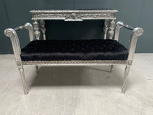 Load image into Gallery viewer, Silver Bench/Bed Seat in Distressed Antique Silver Finish and Black Upholstery